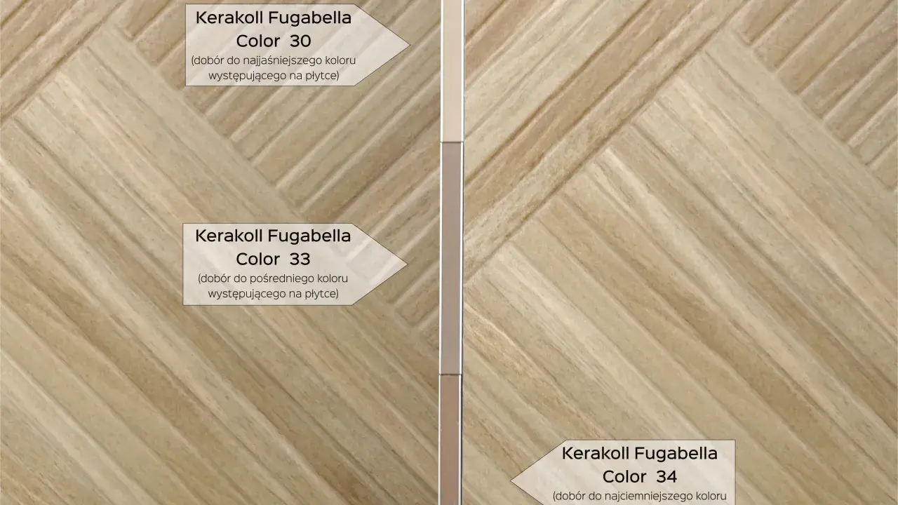 Płytki rektyfikowane co to znaczy? Zobacz przykłady kolorów fugi Kerakoll Fugabella 30, 33 i 34, dopasowanych do odcieni płytek.