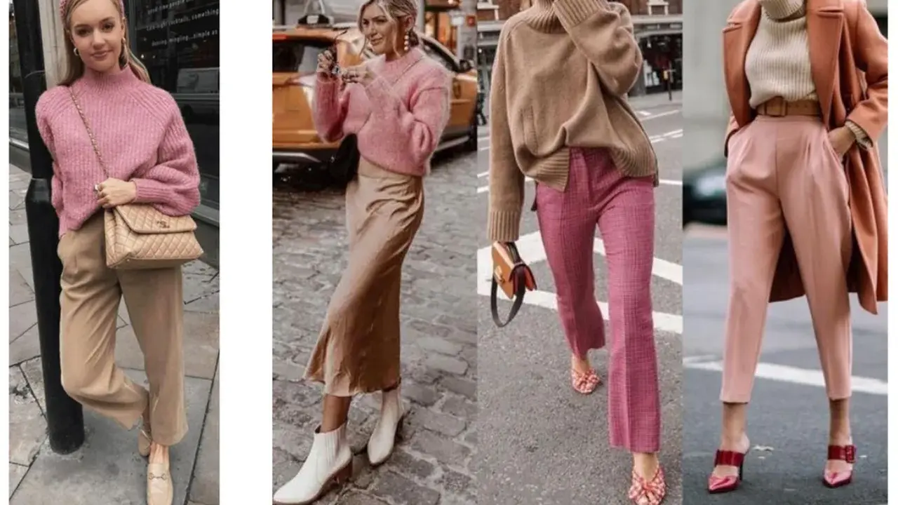 Róż i pudrowy róż świetnie komponują się z brązem i beżem, tworząc eleganckie stylizacje.